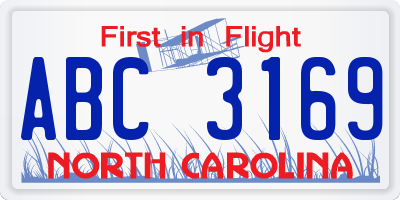 NC license plate ABC3169
