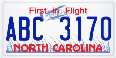 NC license plate ABC3170