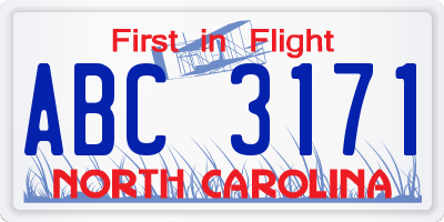 NC license plate ABC3171