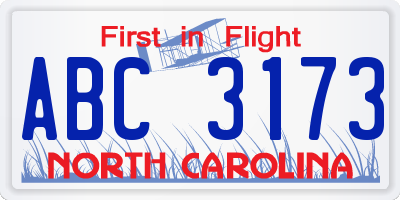 NC license plate ABC3173
