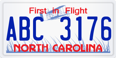 NC license plate ABC3176