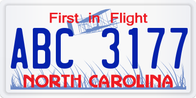 NC license plate ABC3177