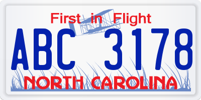 NC license plate ABC3178