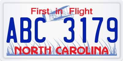 NC license plate ABC3179
