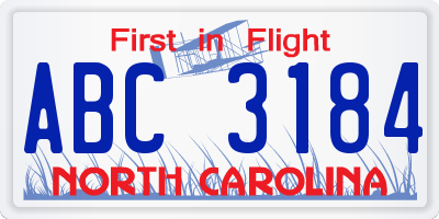 NC license plate ABC3184