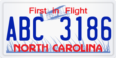 NC license plate ABC3186