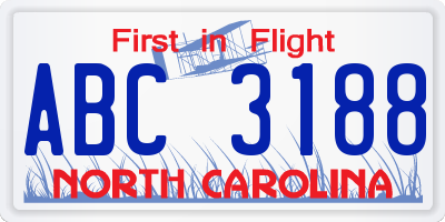 NC license plate ABC3188