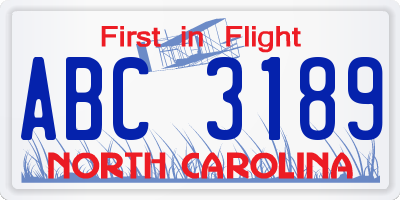 NC license plate ABC3189