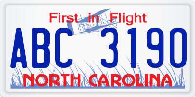 NC license plate ABC3190