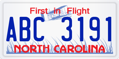 NC license plate ABC3191