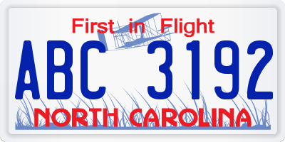 NC license plate ABC3192