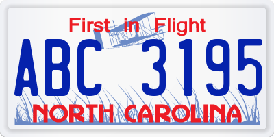 NC license plate ABC3195