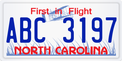 NC license plate ABC3197