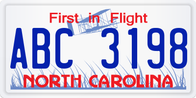 NC license plate ABC3198