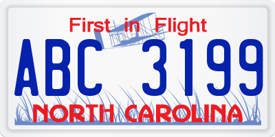 NC license plate ABC3199
