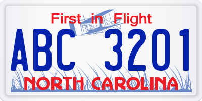 NC license plate ABC3201