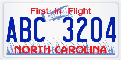 NC license plate ABC3204
