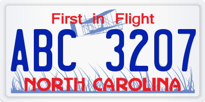NC license plate ABC3207