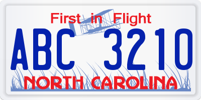 NC license plate ABC3210