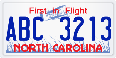 NC license plate ABC3213