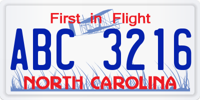 NC license plate ABC3216