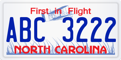 NC license plate ABC3222