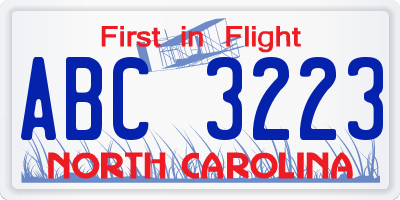 NC license plate ABC3223
