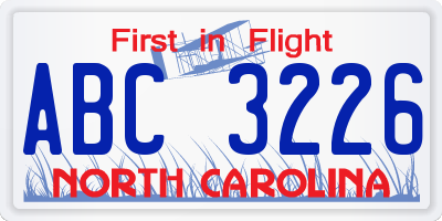 NC license plate ABC3226