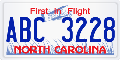 NC license plate ABC3228