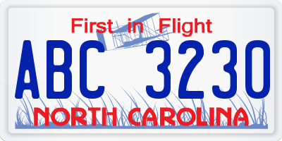 NC license plate ABC3230