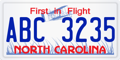 NC license plate ABC3235