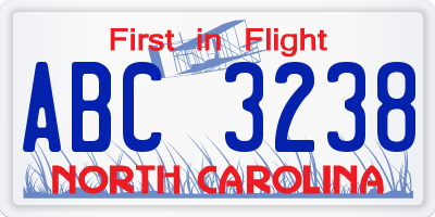 NC license plate ABC3238