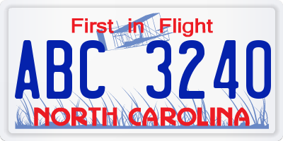 NC license plate ABC3240