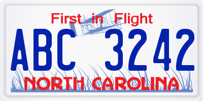 NC license plate ABC3242