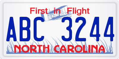 NC license plate ABC3244