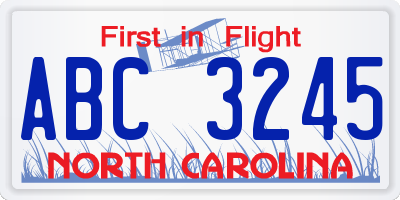 NC license plate ABC3245