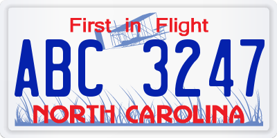 NC license plate ABC3247