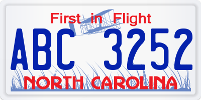 NC license plate ABC3252