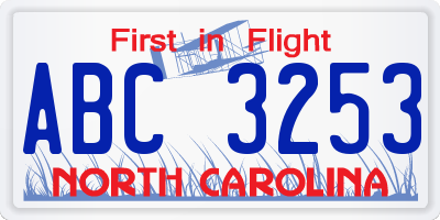 NC license plate ABC3253