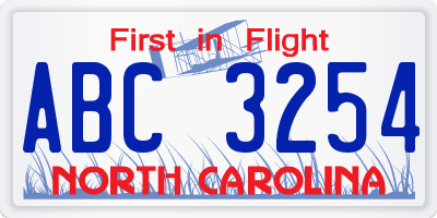 NC license plate ABC3254