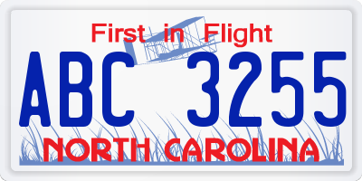 NC license plate ABC3255