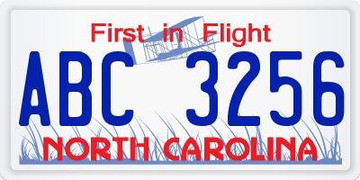 NC license plate ABC3256