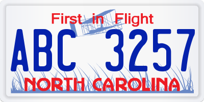 NC license plate ABC3257
