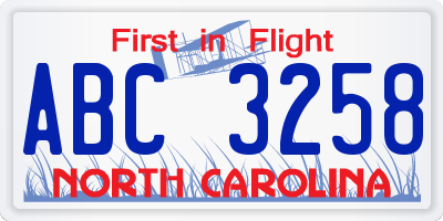 NC license plate ABC3258