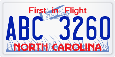 NC license plate ABC3260