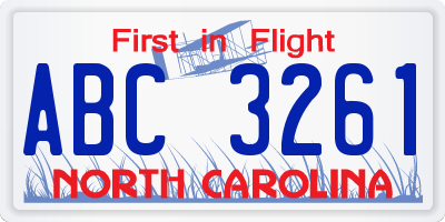 NC license plate ABC3261