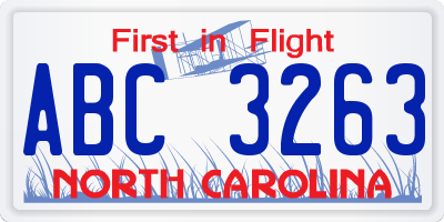 NC license plate ABC3263