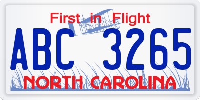 NC license plate ABC3265