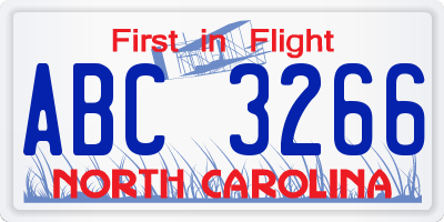 NC license plate ABC3266