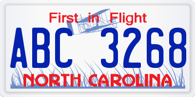 NC license plate ABC3268